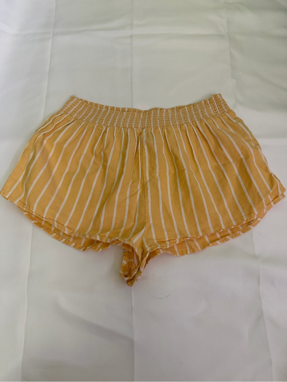 Forever 21 Yellow and White Striped Smocked Waist Athletic Shorts